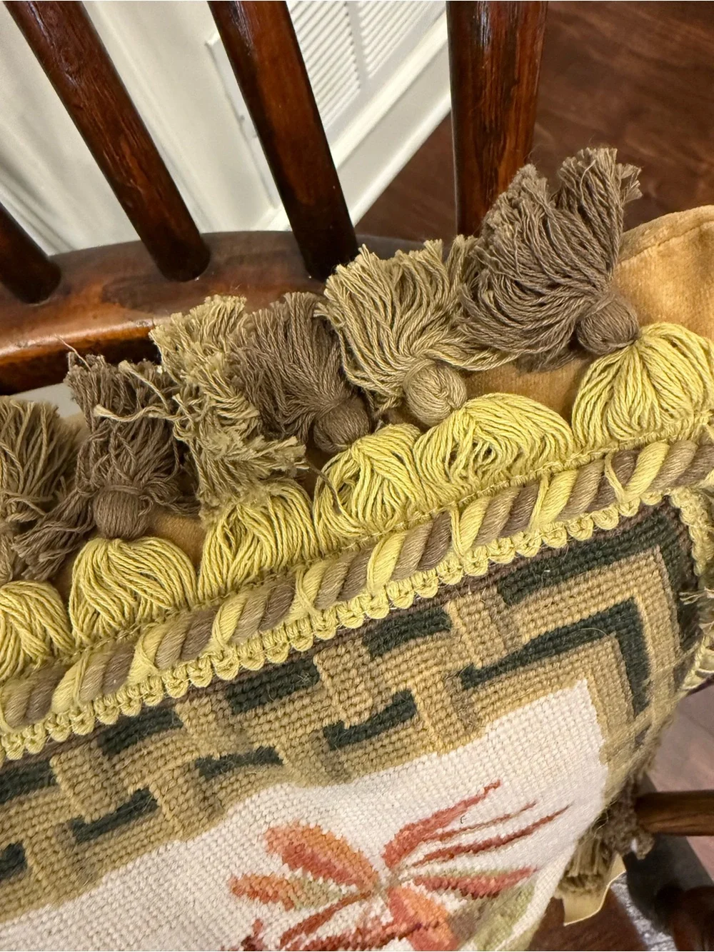 Autumn Leaf Handmade Needlepoint Accent Pillow with Fringe & Insert-13” x 17”
